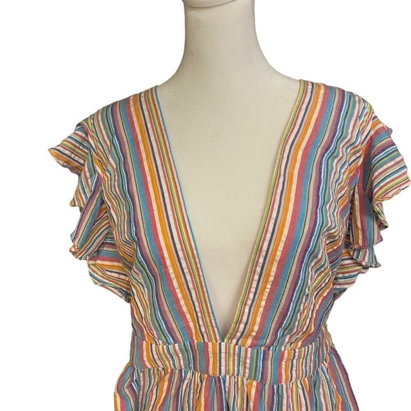 Majorelle Costello Multicolor plunging Ruffle rainbow Striped Crossback Dress L - Picture 11 of 16